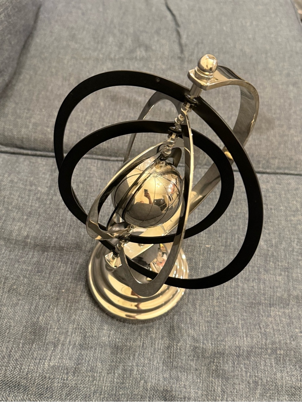 Metal Armillary Sphere Tabletop Decor, Silver/Black, Free Standing, Base